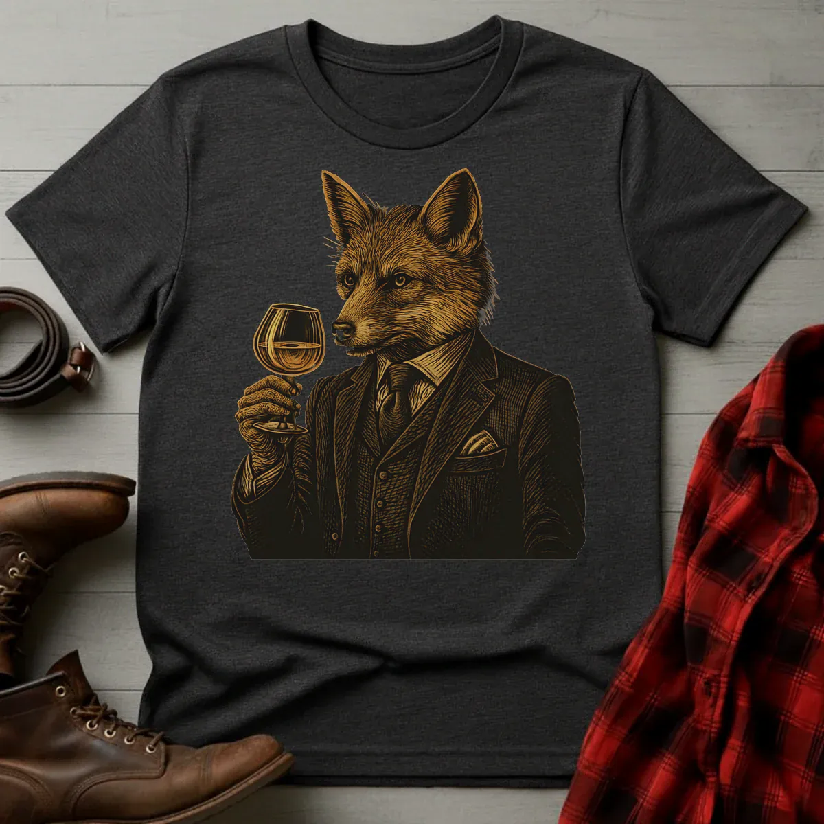 Whiskey Drinking Fox T-Shirt