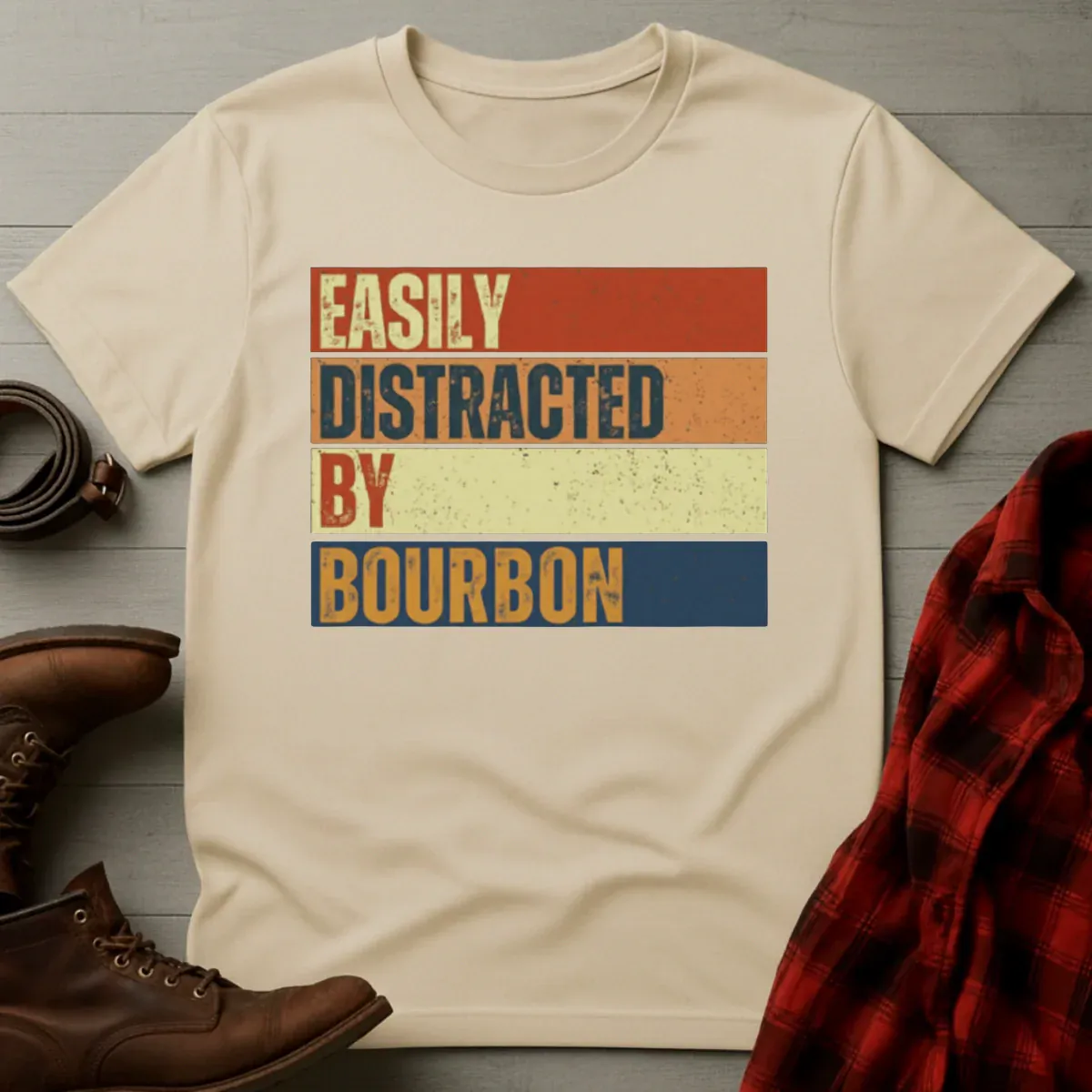 Easily Distracted by Bourbon Retro T-Shirt