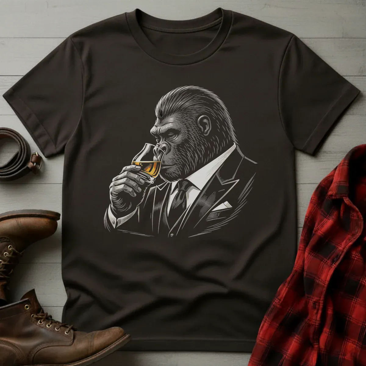 Whiskey Drinking Gentleman Gorilla V2 T-Shirt