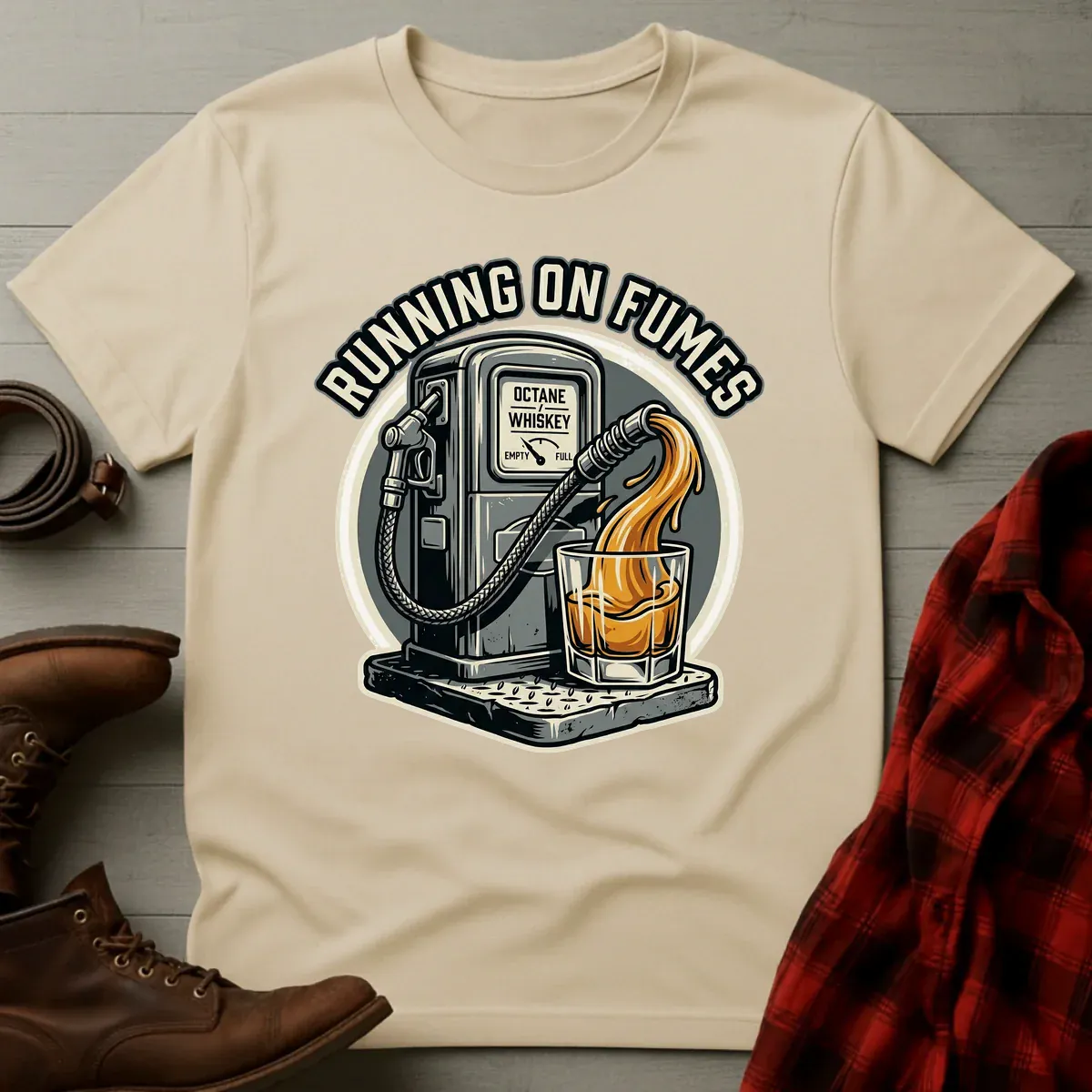 Running on Fumes Whiskey Pump T-Shirt