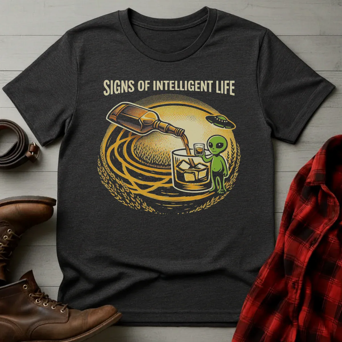 Signs of Intelligent Life Alien Whiskey T-Shirt
