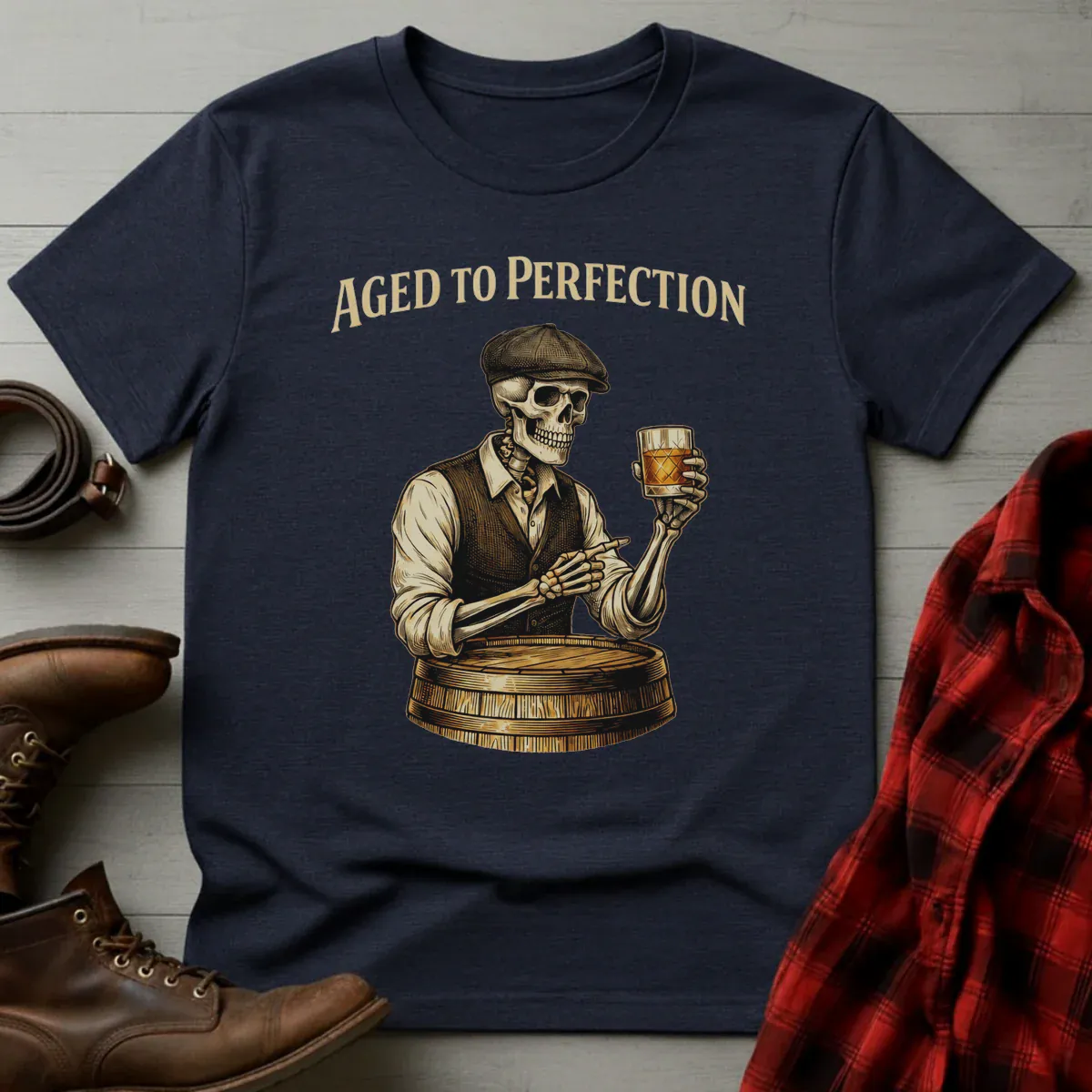 Aged to Perfection Skeleton Whiskey Barrel T-Shirt