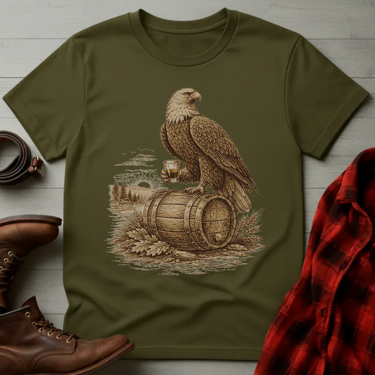 Vintage Engraved Whiskey Eagle T-Shirt
