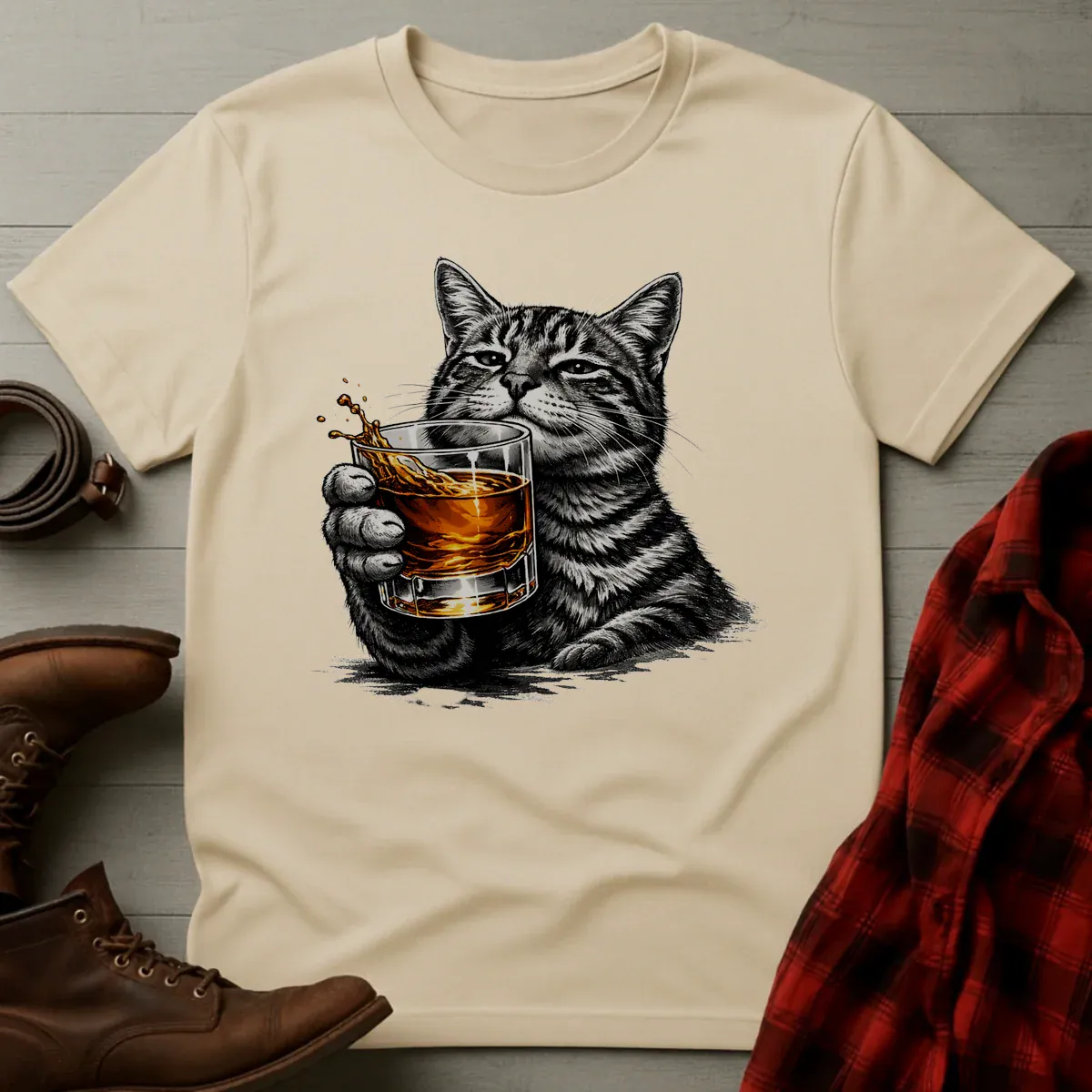 Whiskey Cat Rocks Glass T-Shirt