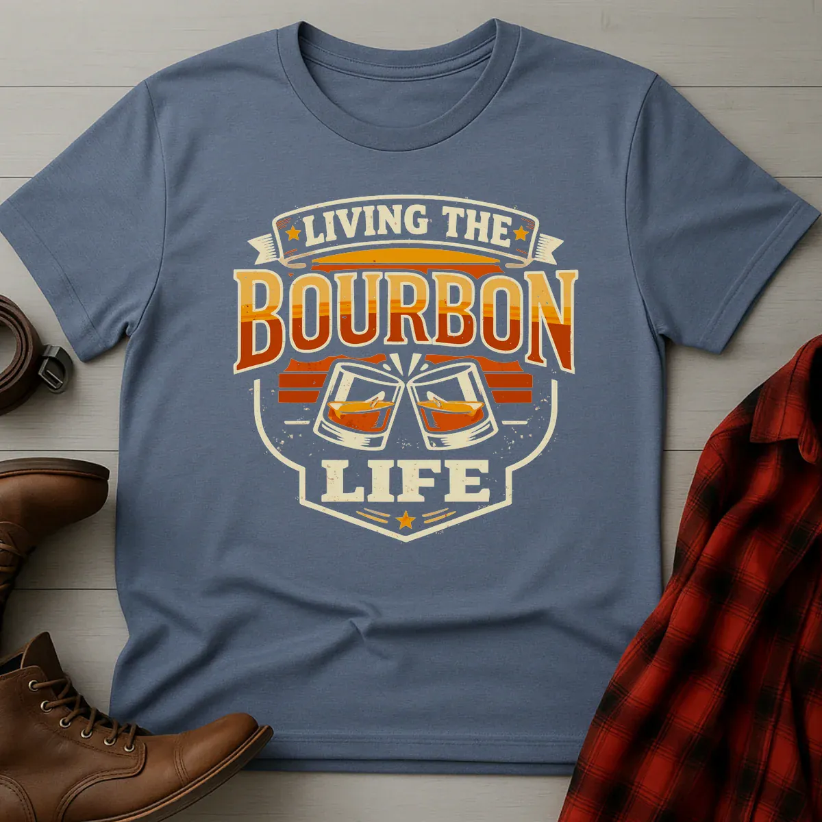 Living the Bourbon Life Retro Badge T-Shirt