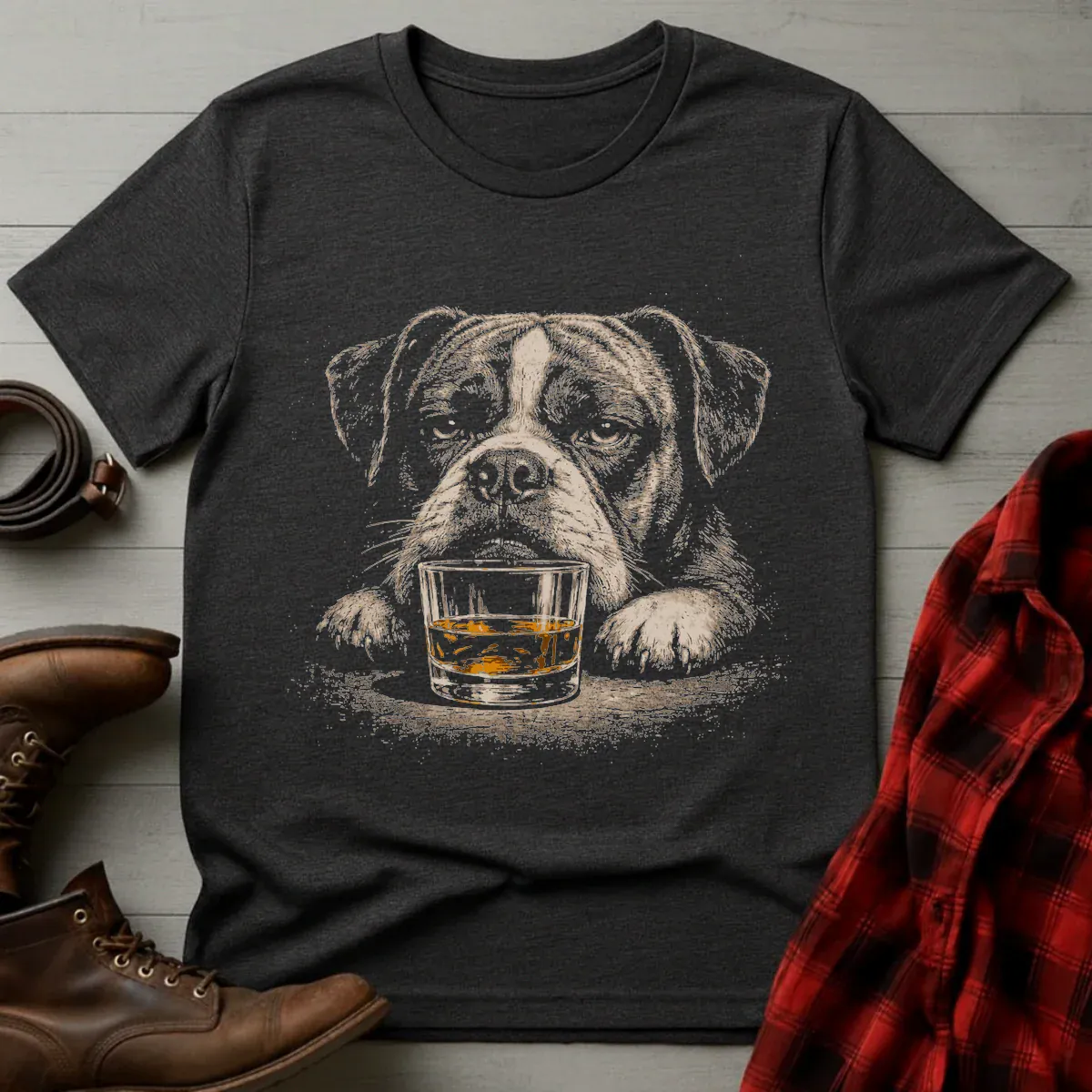 Whiskey Boxer Dog Grunge T-Shirt
