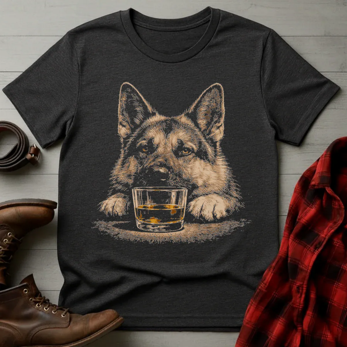 Whiskey German Shepherd Dog Grunge T-Shirt