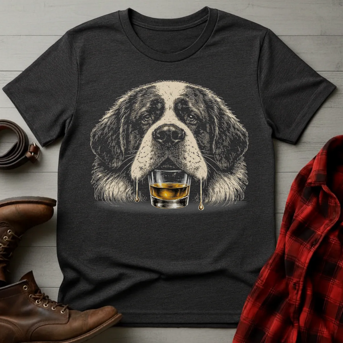 Whiskey Saint Bernard Grunge T-Shirt