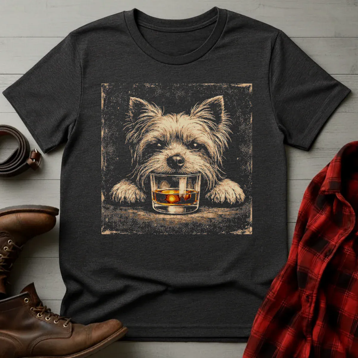 Whiskey Yorkshire Terrier Grunge T-Shirt