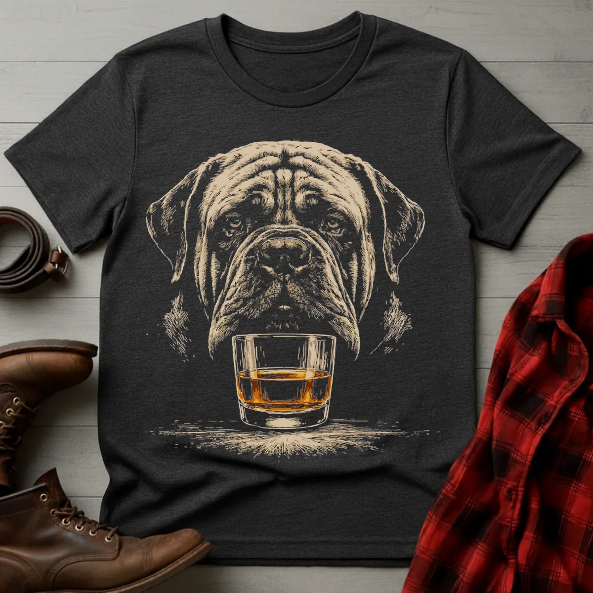 Whiskey Dog English Bullmastiff Grunge T-Shirt