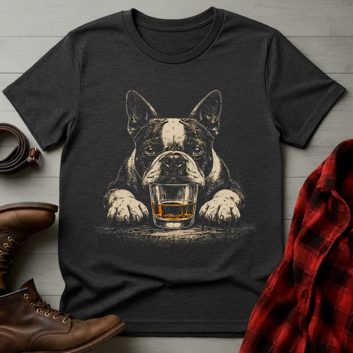 Whiskey Dog Boston Terrier Grunge T-Shirt