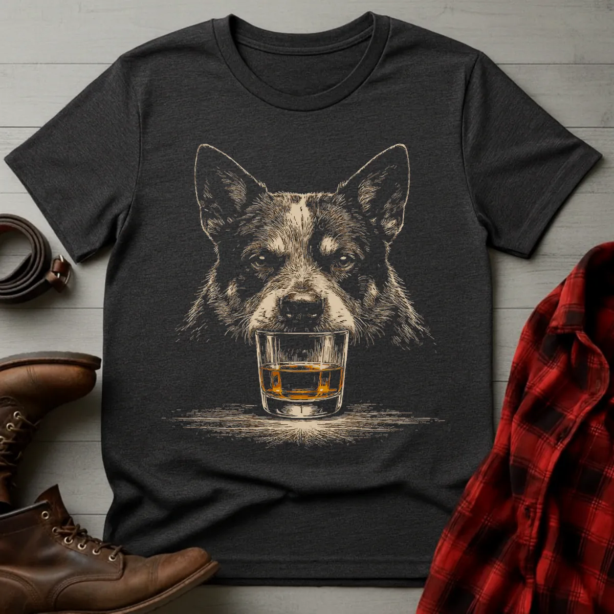 Whiskey Australian Cattle Dog Grunge T-Shirt