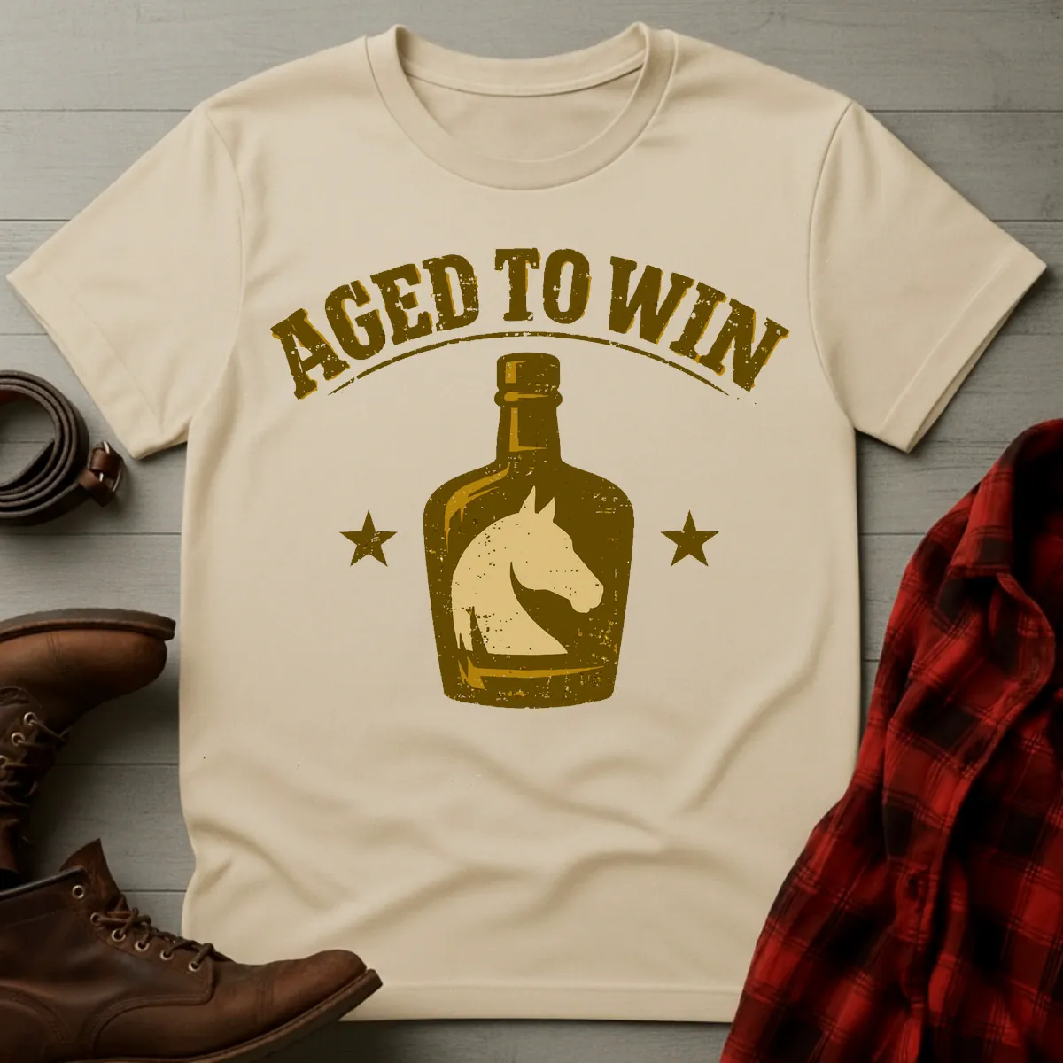 Aged to Win Bourbon Horse Bottle T-Shirt
