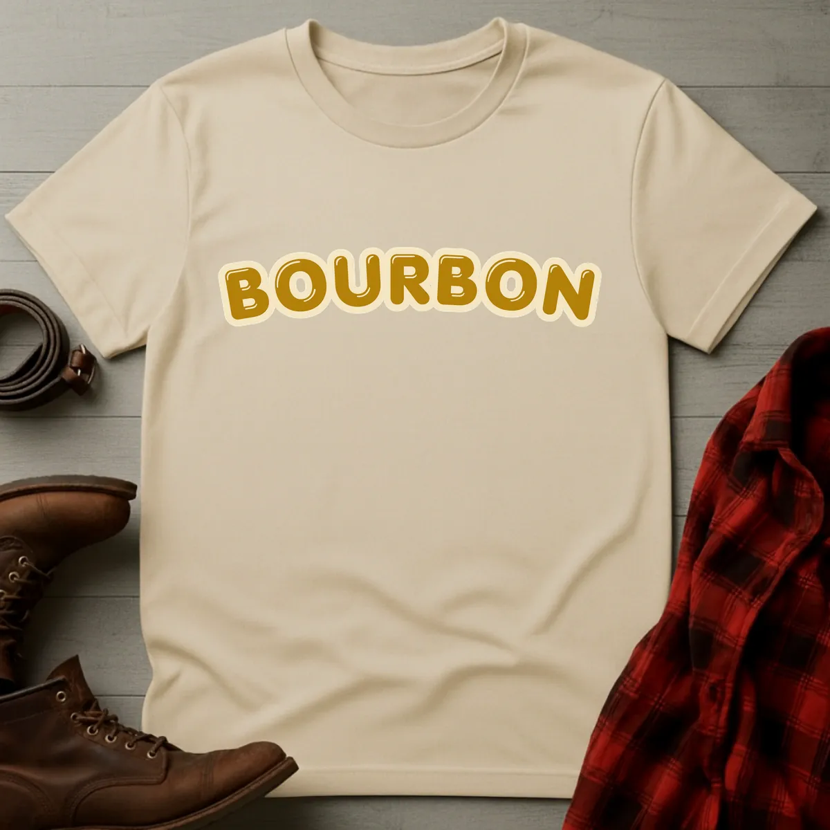 Bourbon Retro Bubble Typography T-Shirt