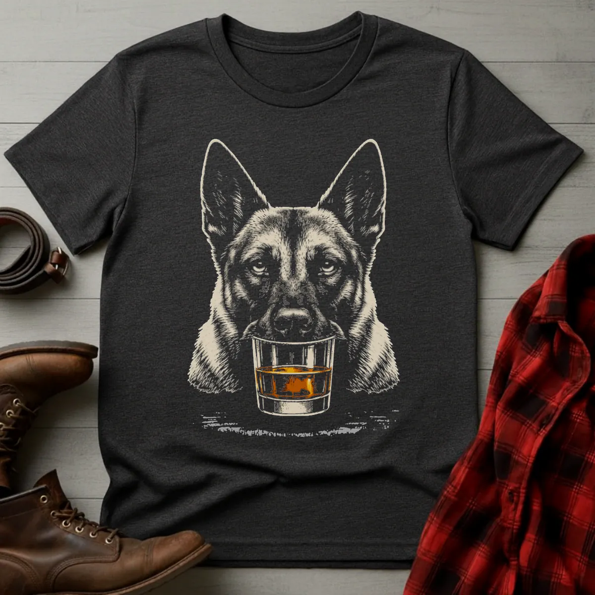 Whiskey Dog Belgian Malinois Grunge T-Shirt