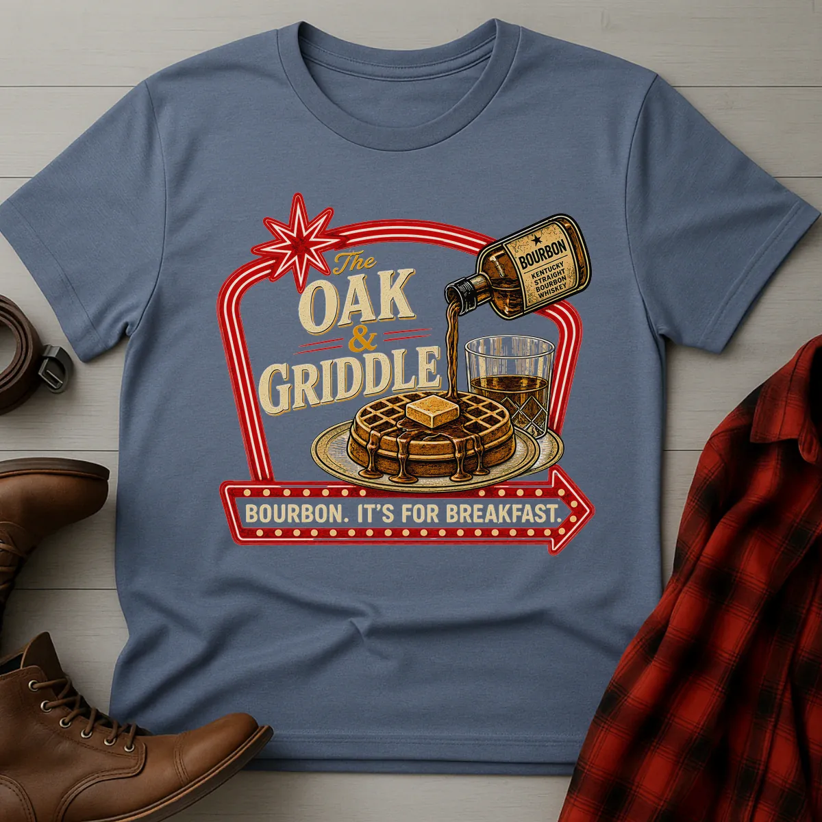 Oak and Griddle Bourbon Breakfast Diner Sign T-Shirt