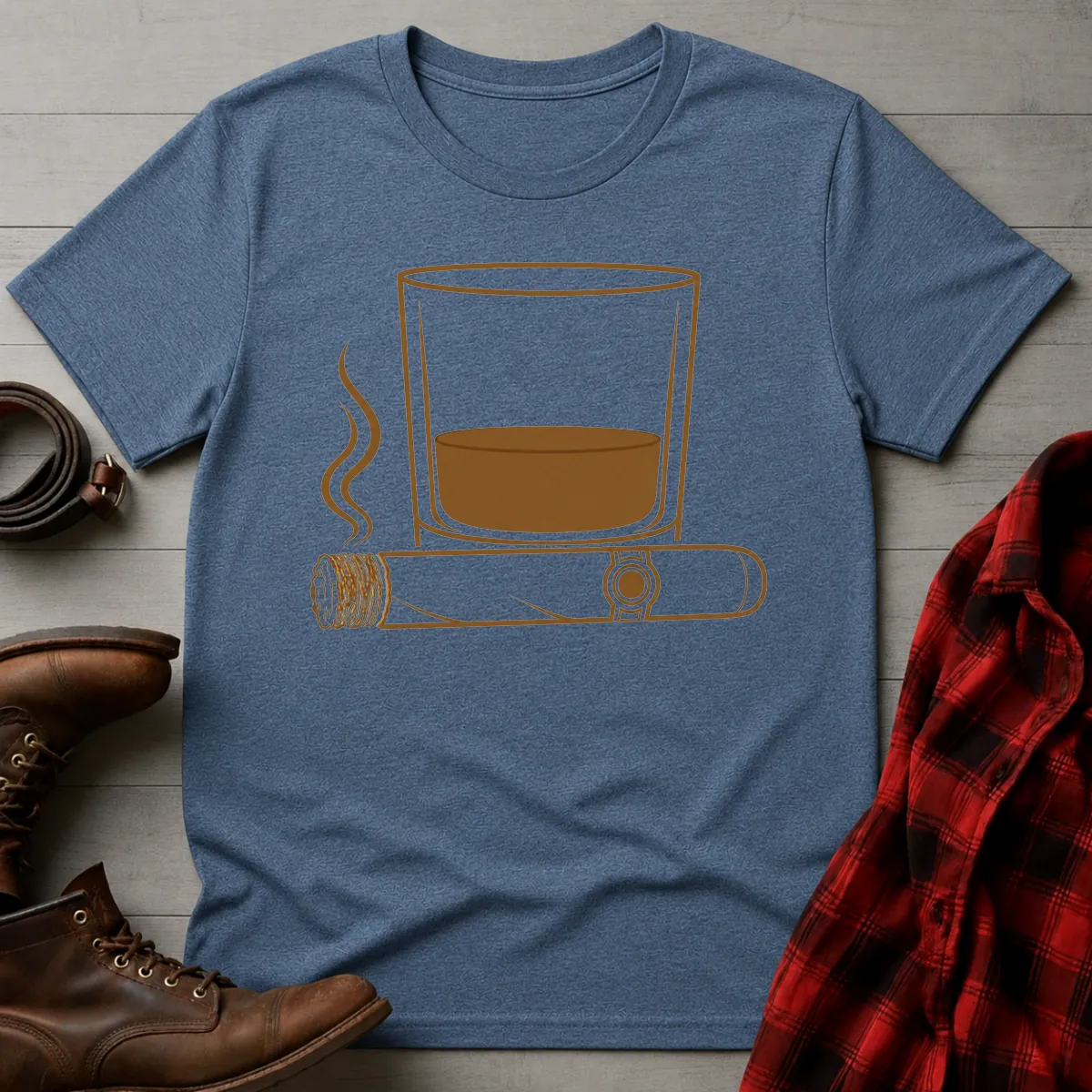 Whiskey Rocks Glass Cigar Icon T-Shirt