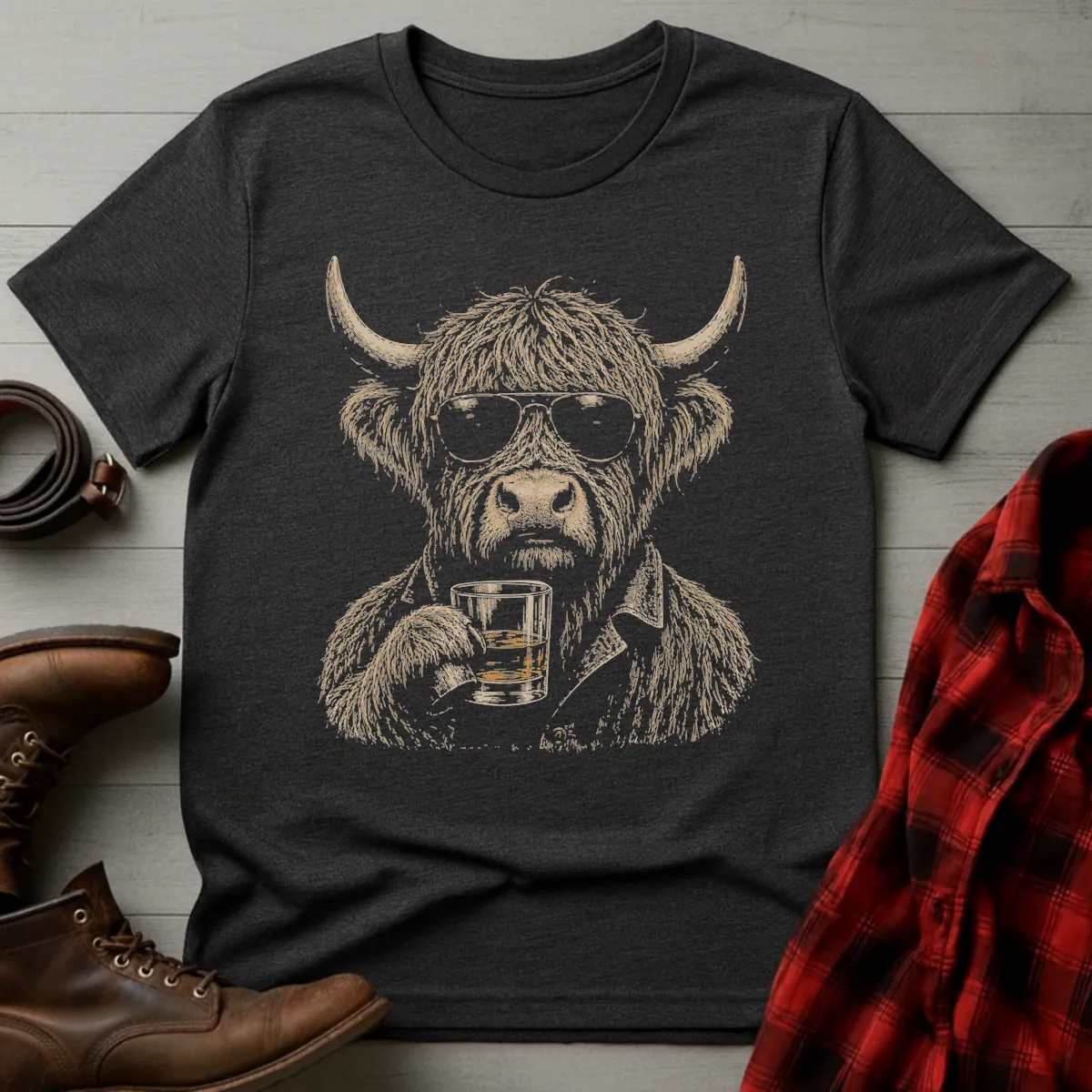 Cool Highland Cow Whiskey Toast T-Shirt