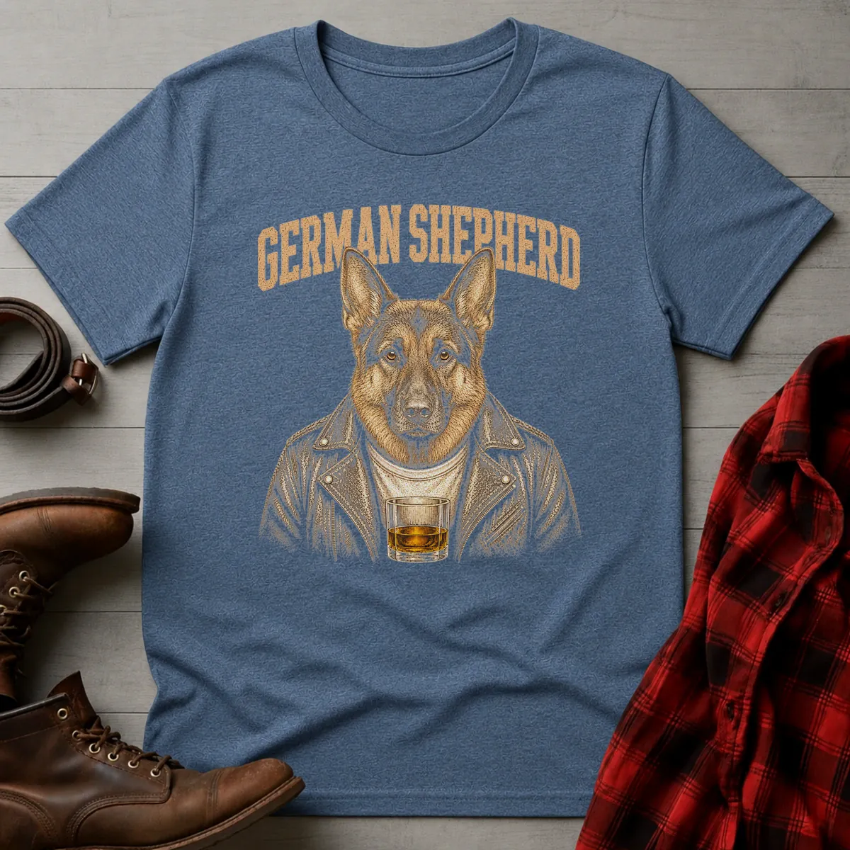 Whiskey Dog German Shepherd Leather Jacket T-Shirt