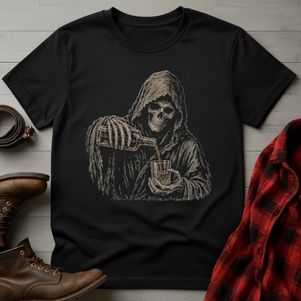 Grim Reaper Whiskey Pour T-Shirt