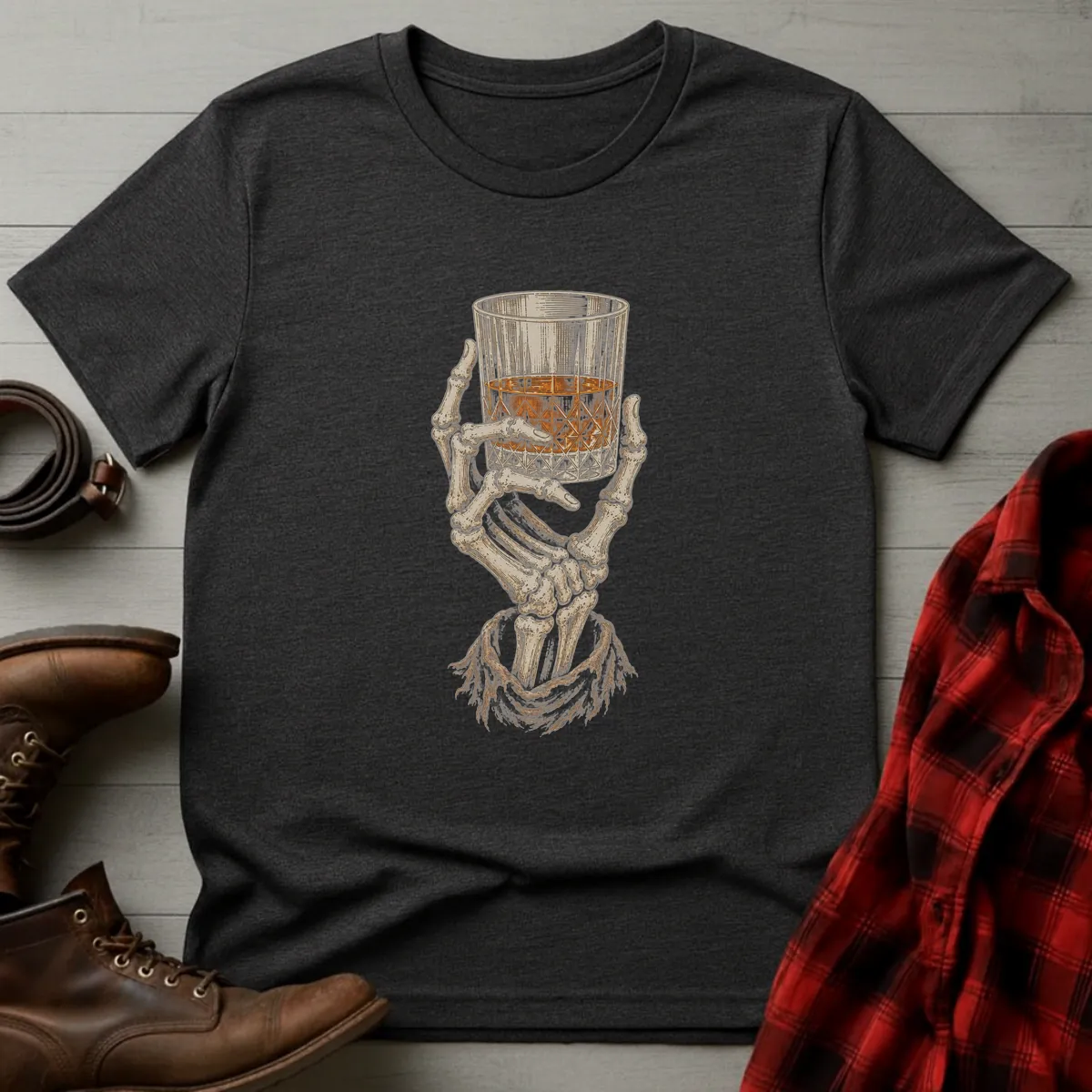 Skeleton Hand Whiskey Toast T-Shirt