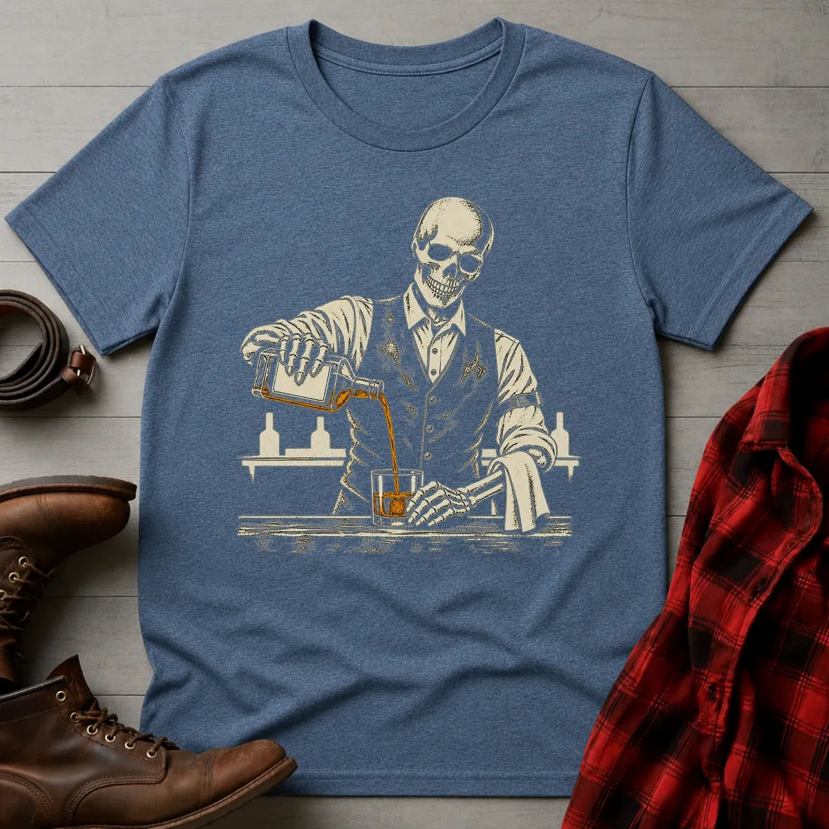 Skeleton Bartender Whiskey T-Shirt