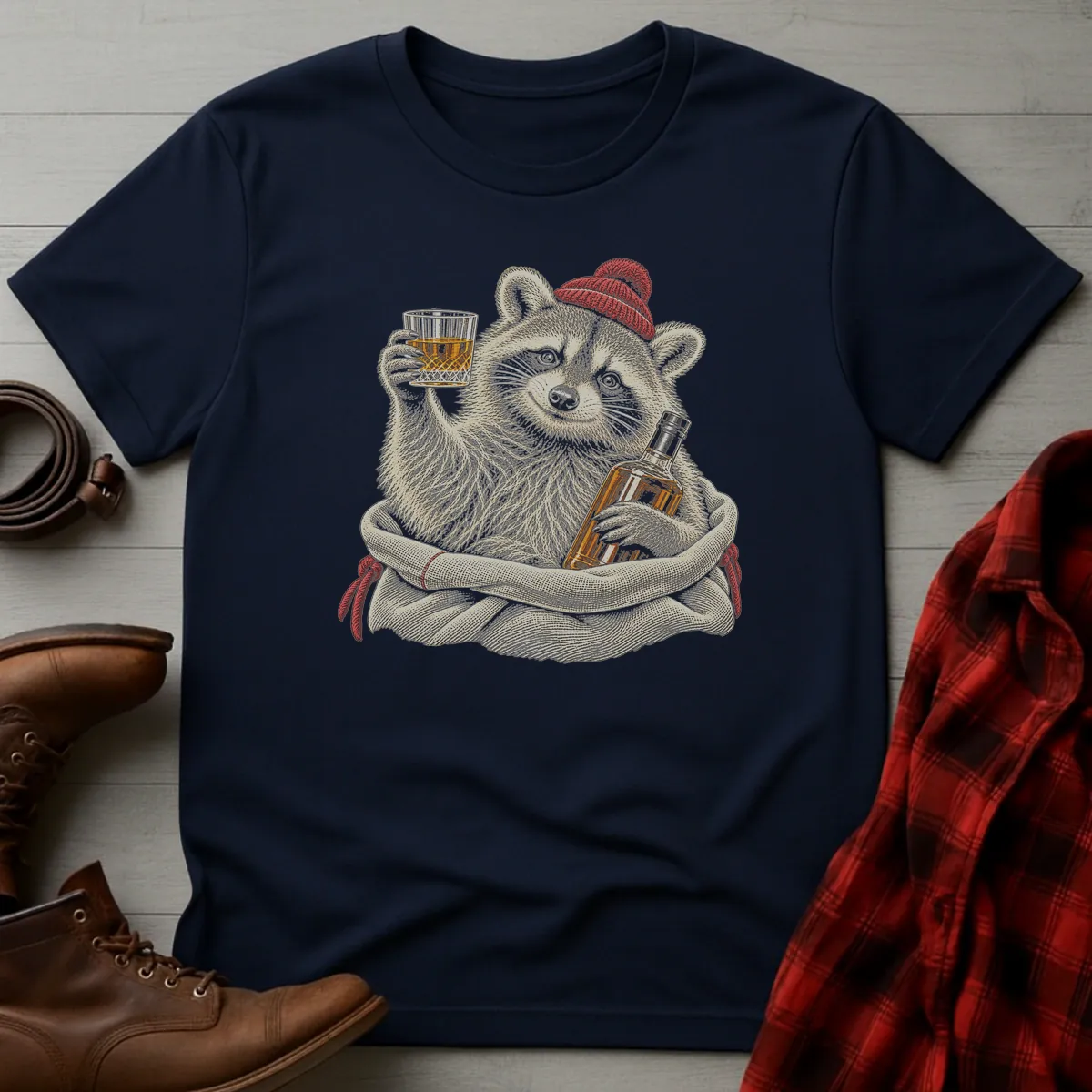 Winter Raccoon Whiskey Toast T-Shirt
