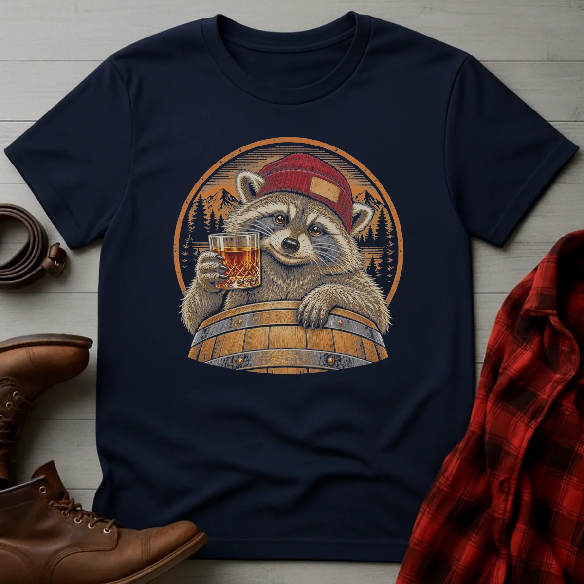 Raccoon Whiskey Barrel Toast T-Shirt