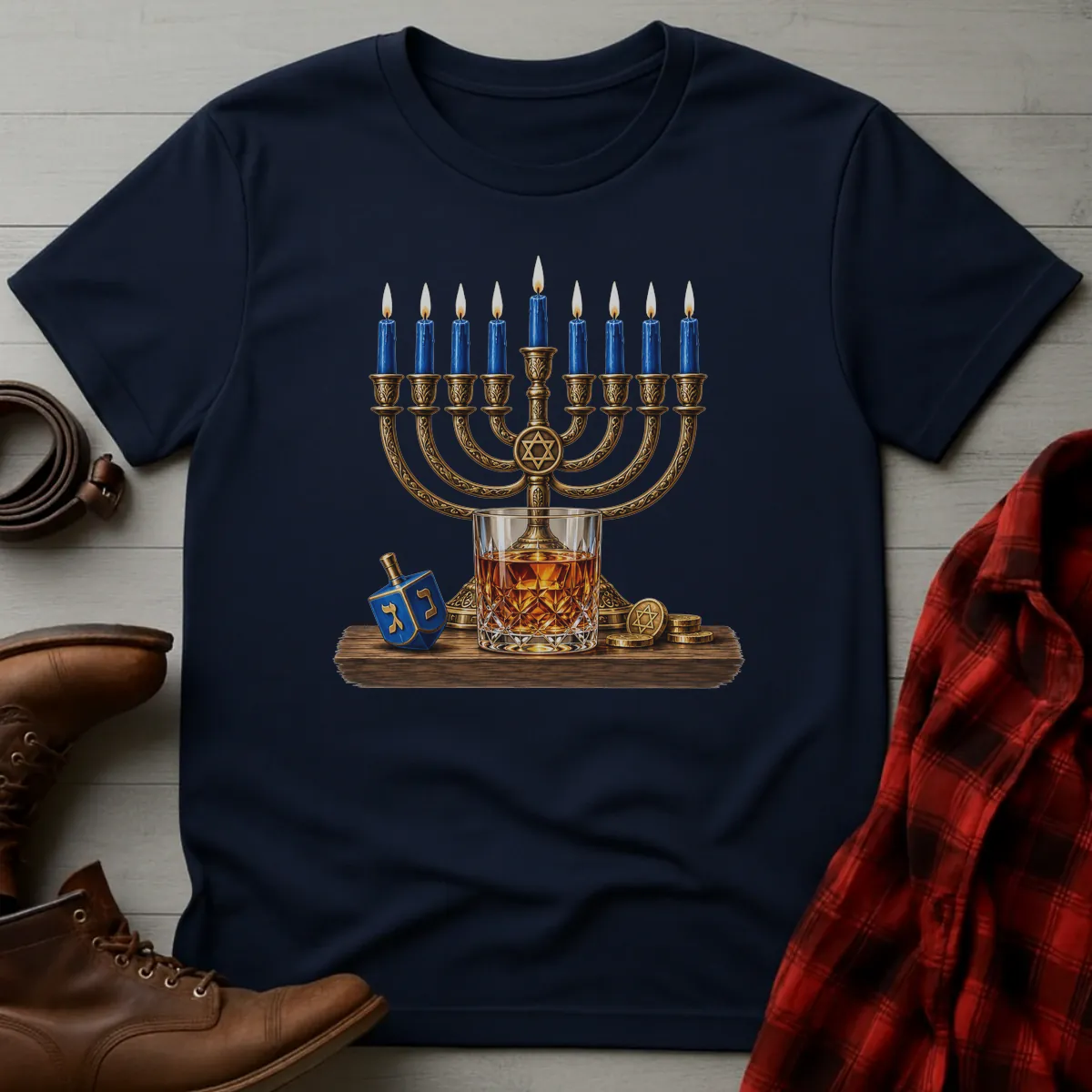 Hanukkah Menorah Whiskey T-Shirt
