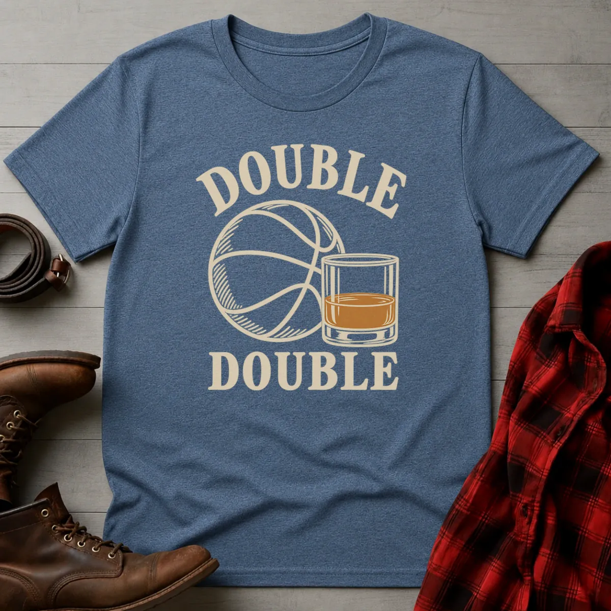 Double Double Basketball & Bourbon T-Shirt Heather Indigo / S