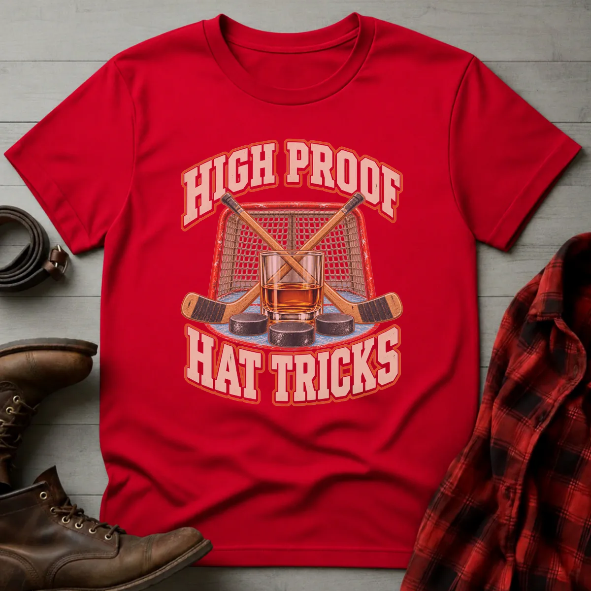 High Proof Hat Tricks Hockey T-Shirt Red / S