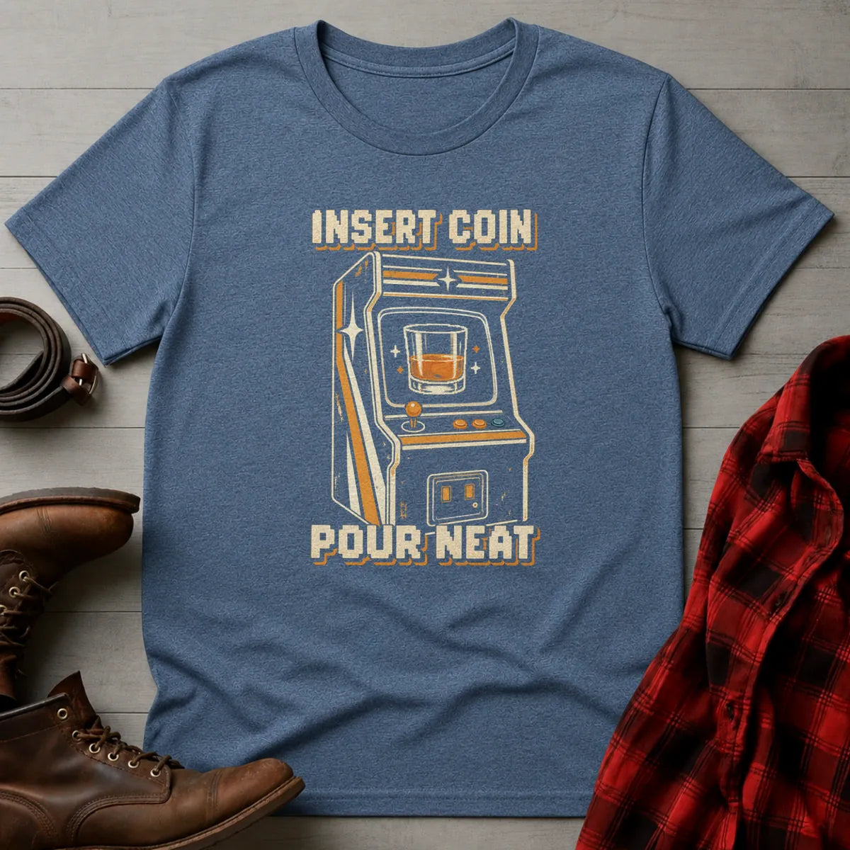 Insert Coin Pour Neat Retro Arcade T-Shirt Heather Indigo / S