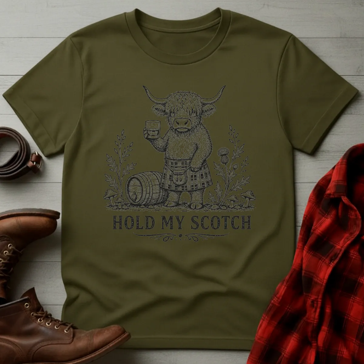 Hold My Scotch Highland Cow Whisky T-Shirt