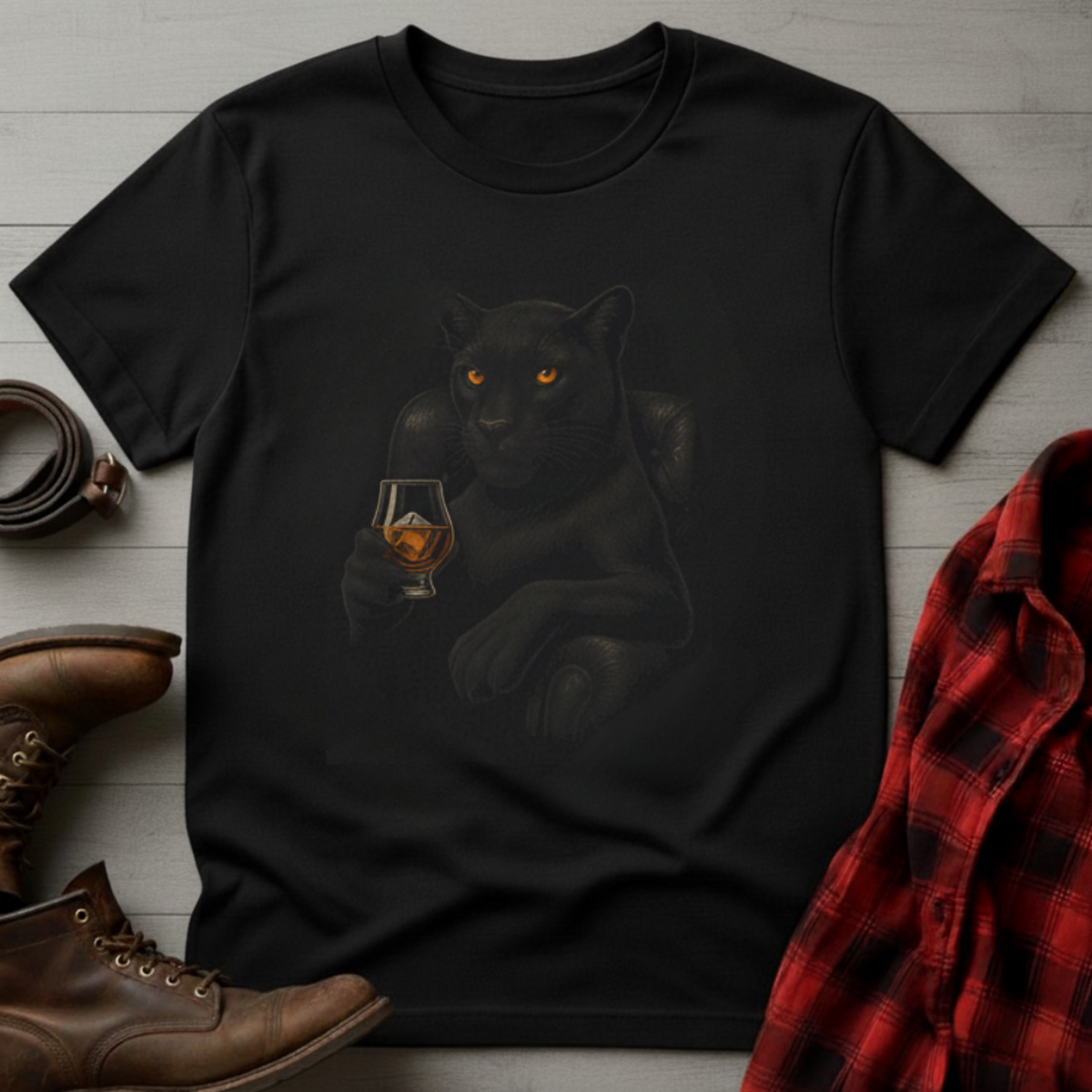 Whiskey Drinking Black Panther T-Shirt