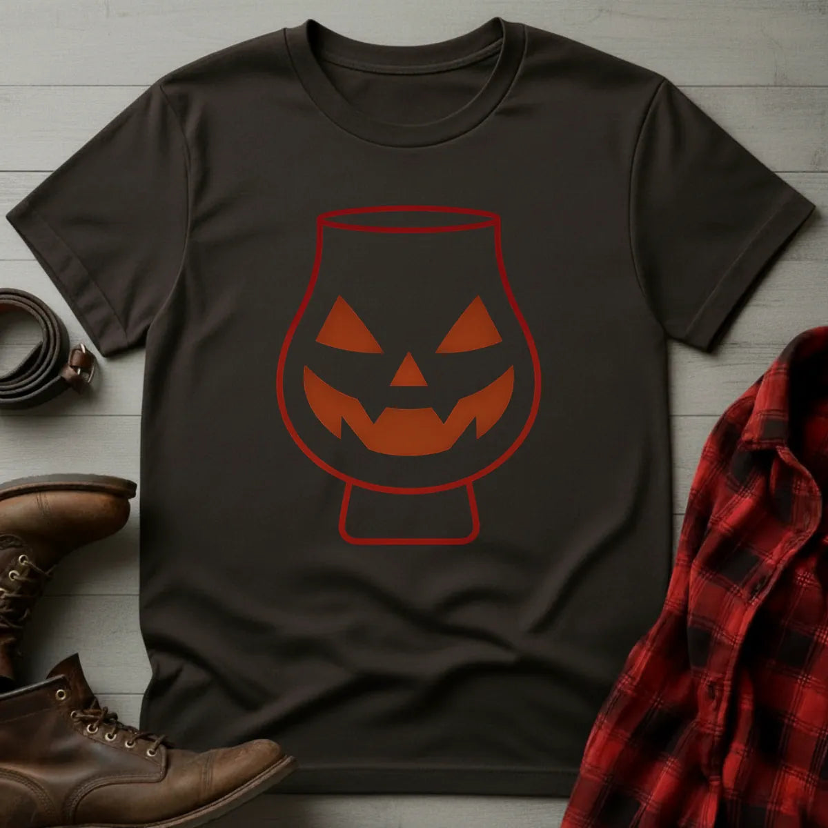 Whiskey Tumbler Glass Halloween T-Shirt Dark Chocolate / S