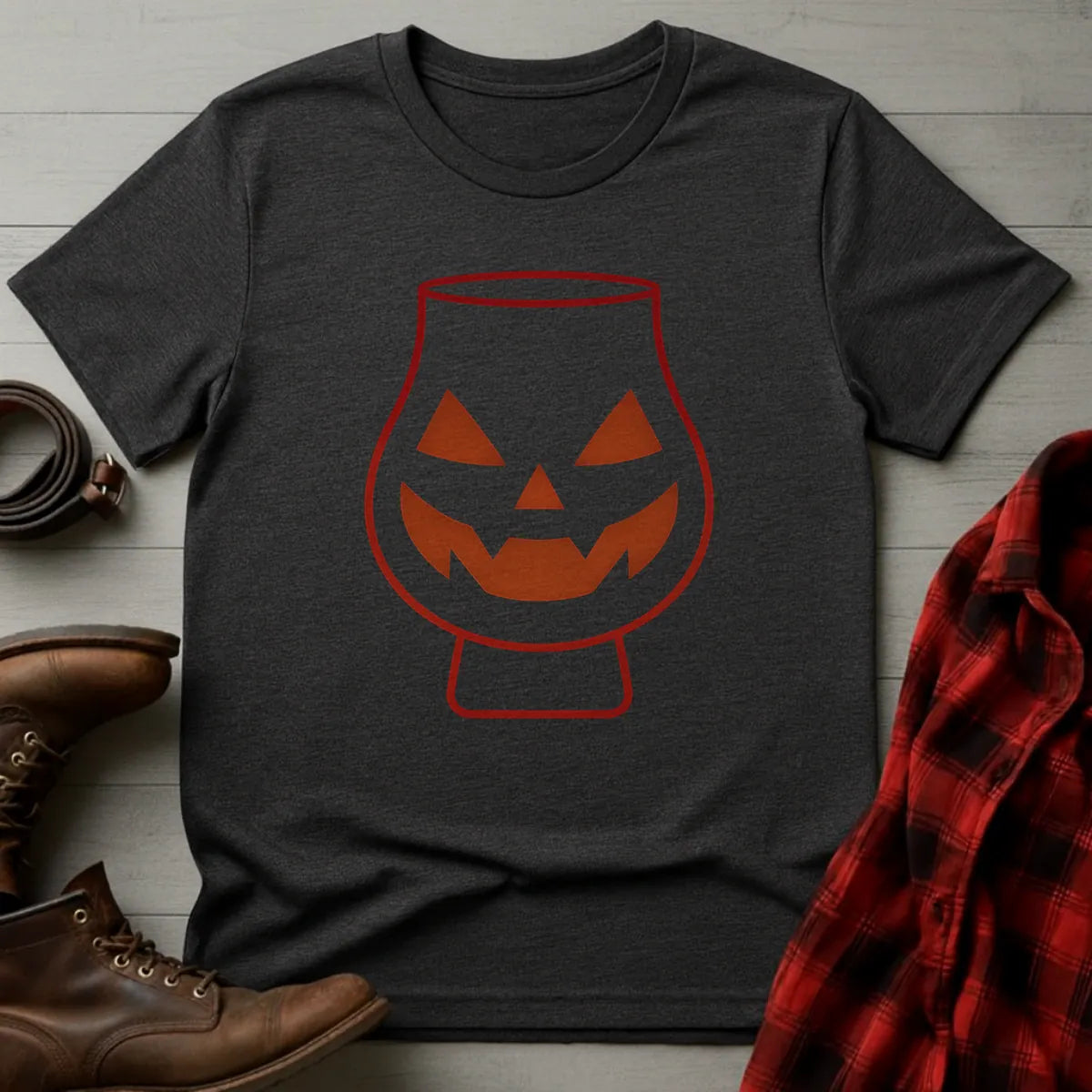 Whiskey Tumbler Glass Halloween T-Shirt Dark Heather / S