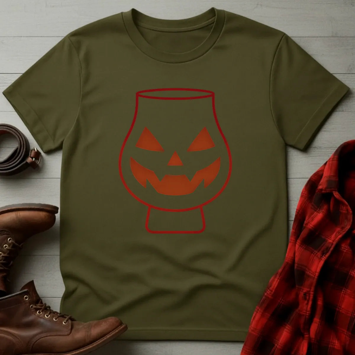 Whiskey Tumbler Glass Halloween T-Shirt Military Green / S