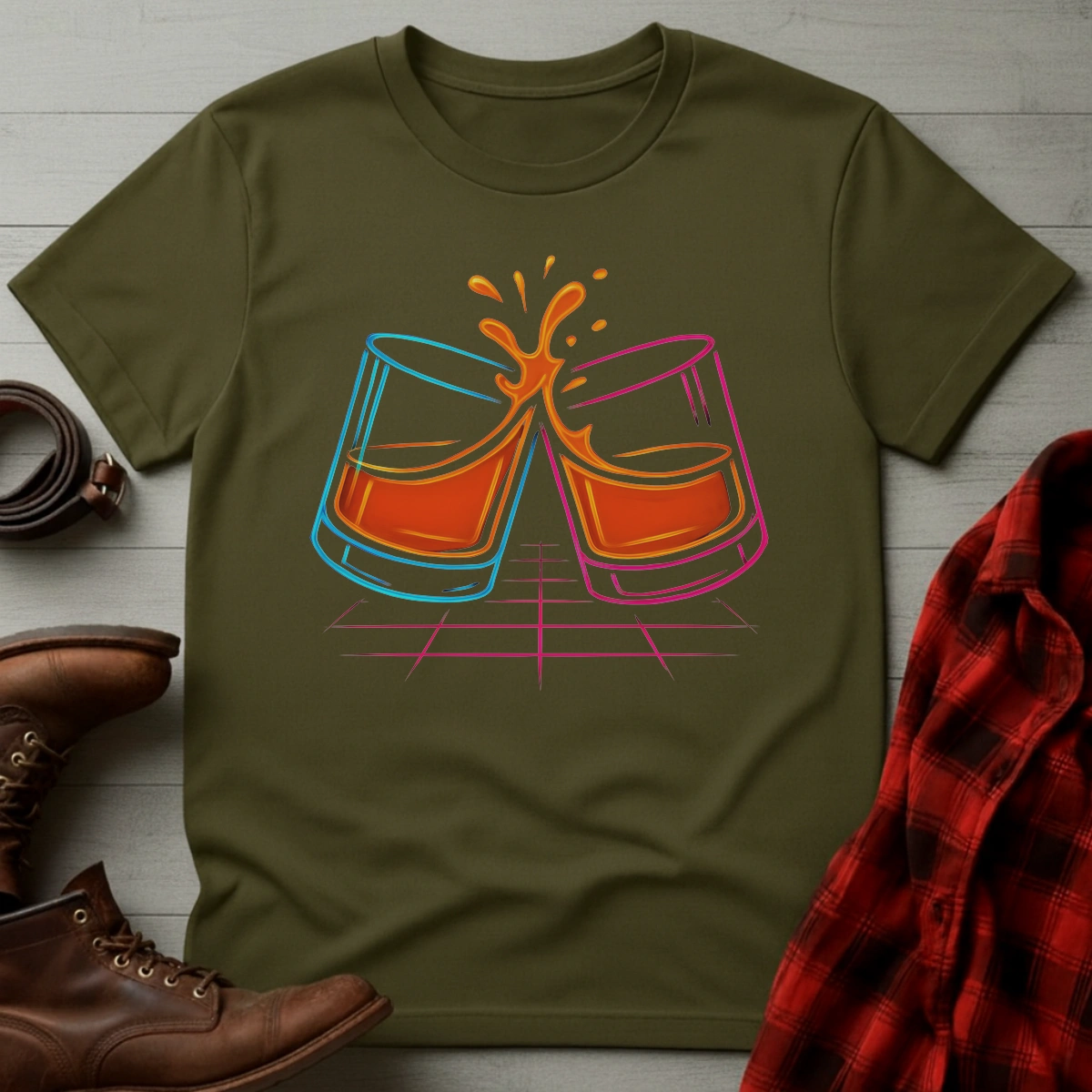 Clinking Neon Whiskey T-Shirt