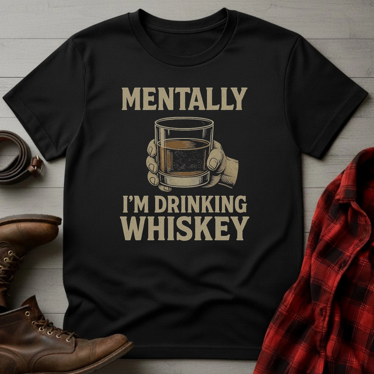 Mentally Drinking Whiskey Badge T-Shirt