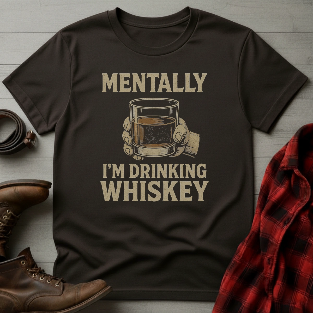 Mentally Drinking Whiskey Badge T-Shirt
