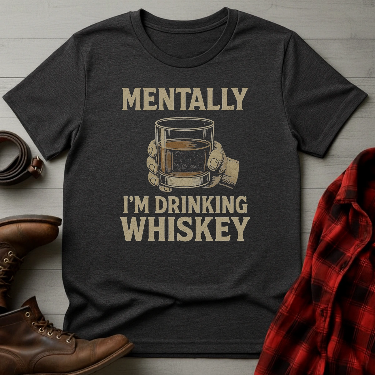 Mentally Drinking Whiskey Badge T-Shirt