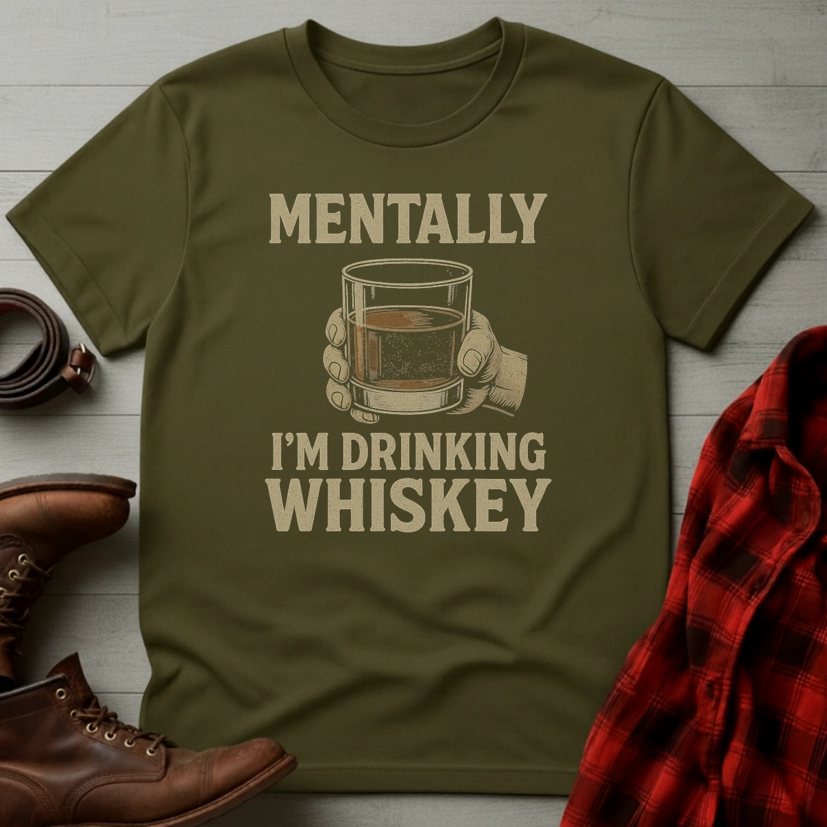 Mentally Drinking Whiskey Badge T-Shirt