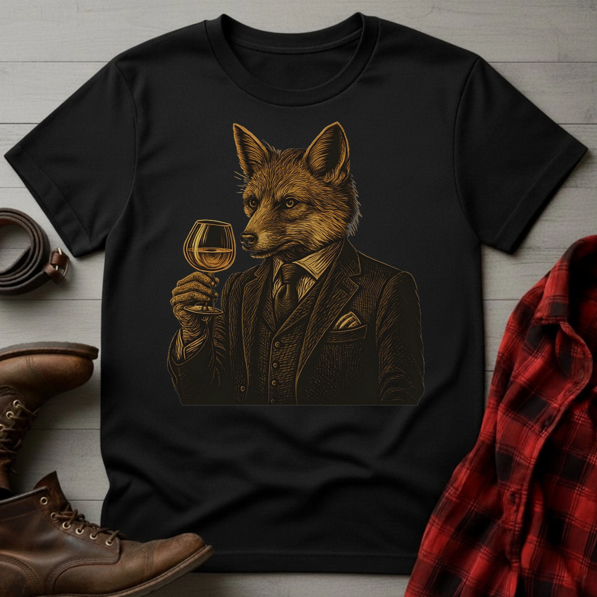 Whiskey Drinking Fox T-Shirt