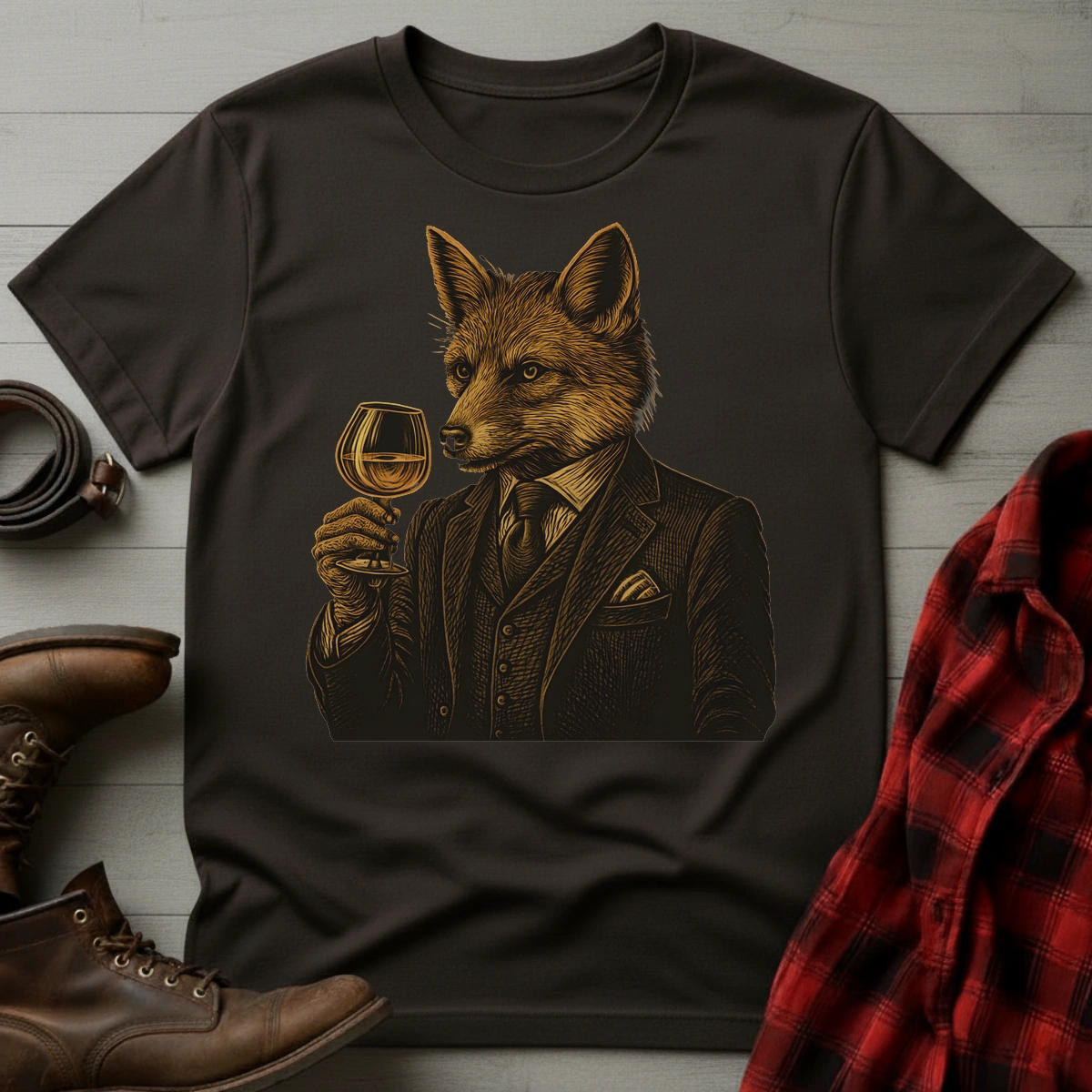 Whiskey Drinking Fox T-Shirt