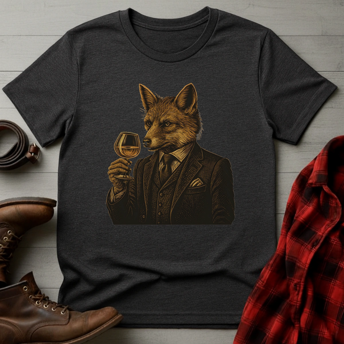 Whiskey Drinking Fox T-Shirt