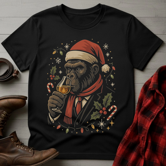 Whiskey Drinking Gorilla Santa T-Shirt