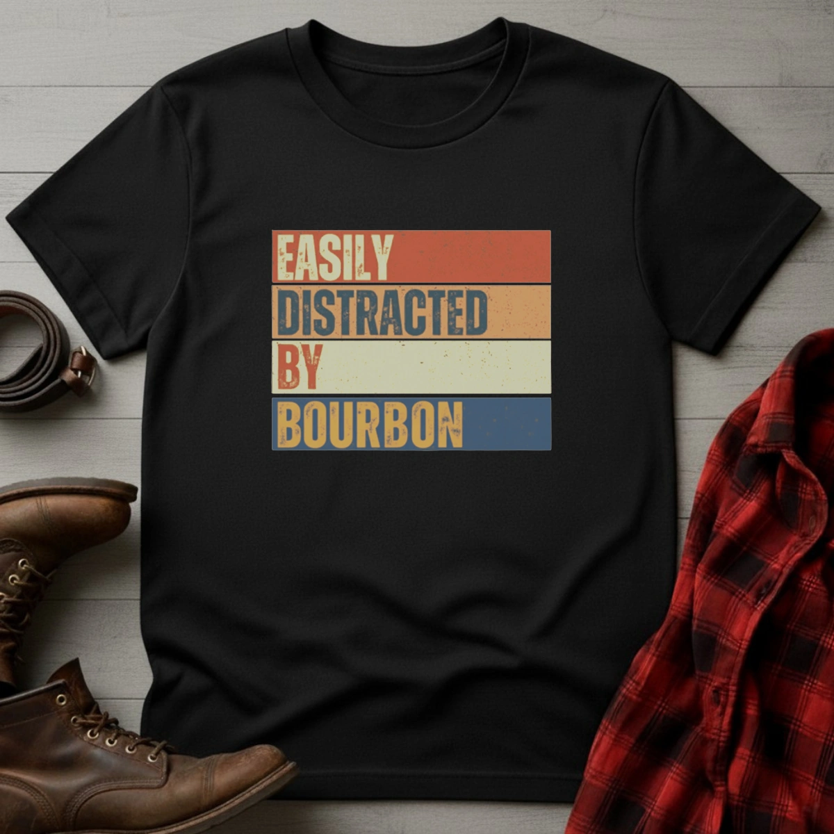 Easily Distracted by Bourbon Retro T-Shirt