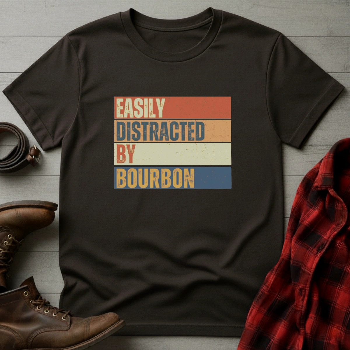 Easily Distracted by Bourbon Retro T-Shirt
