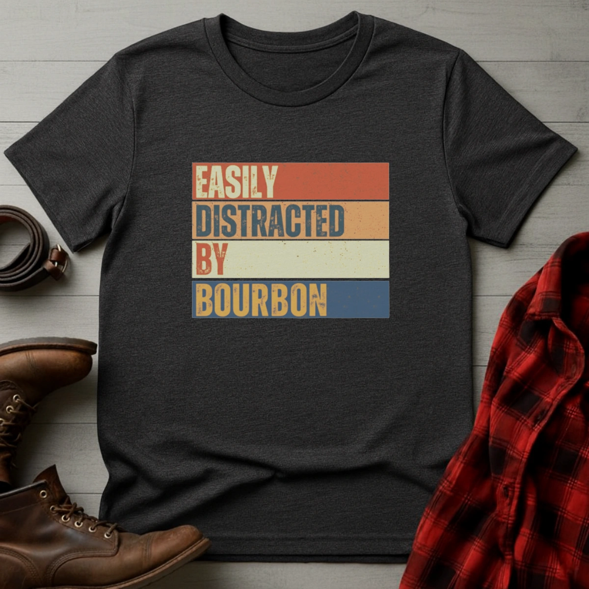 Easily Distracted by Bourbon Retro T-Shirt
