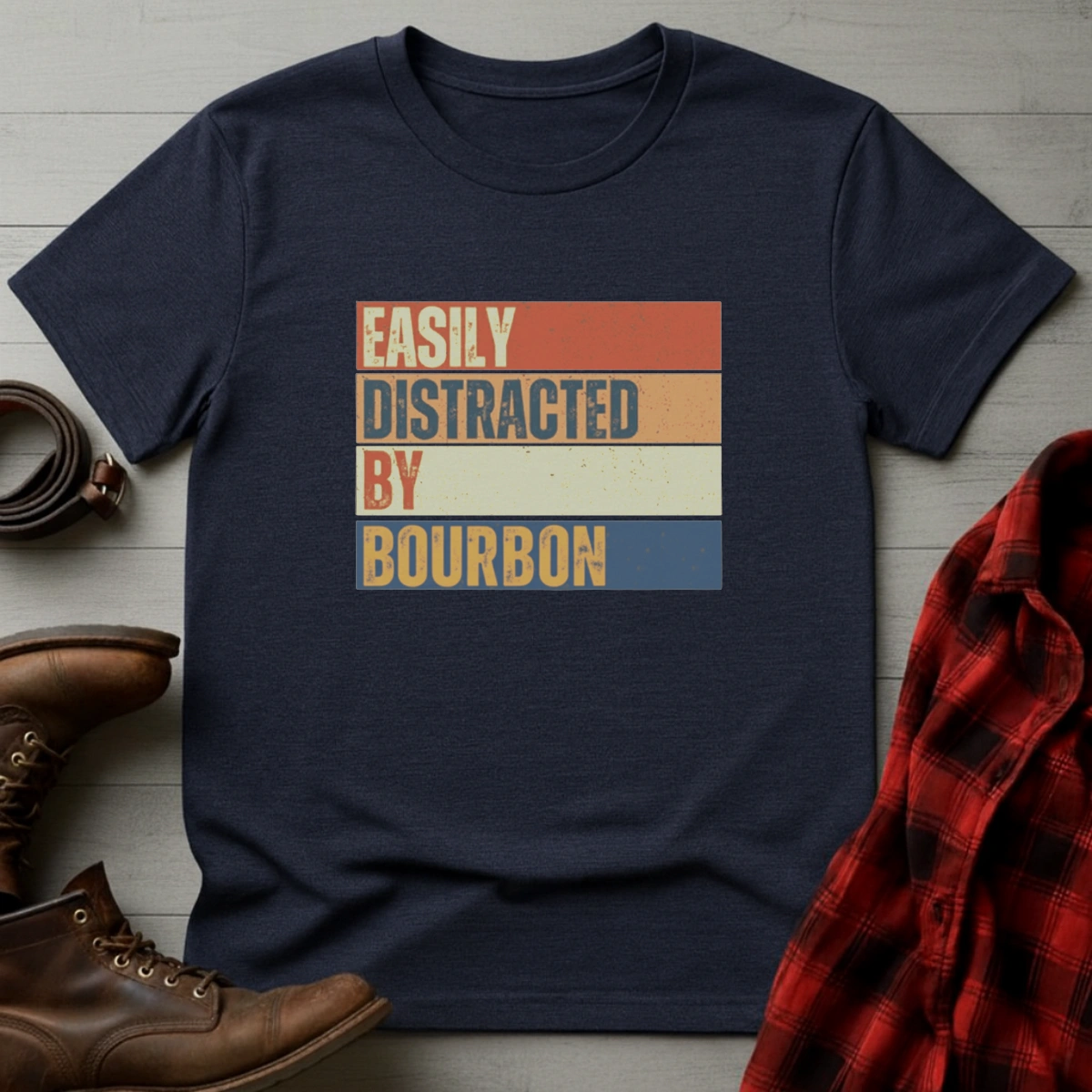 Easily Distracted by Bourbon Retro T-Shirt